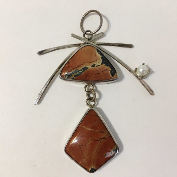 Big Red Canyon Pendant Turquoise Pearl Unique Necklace Sterling Silver Asian New - Picture 3 of 10